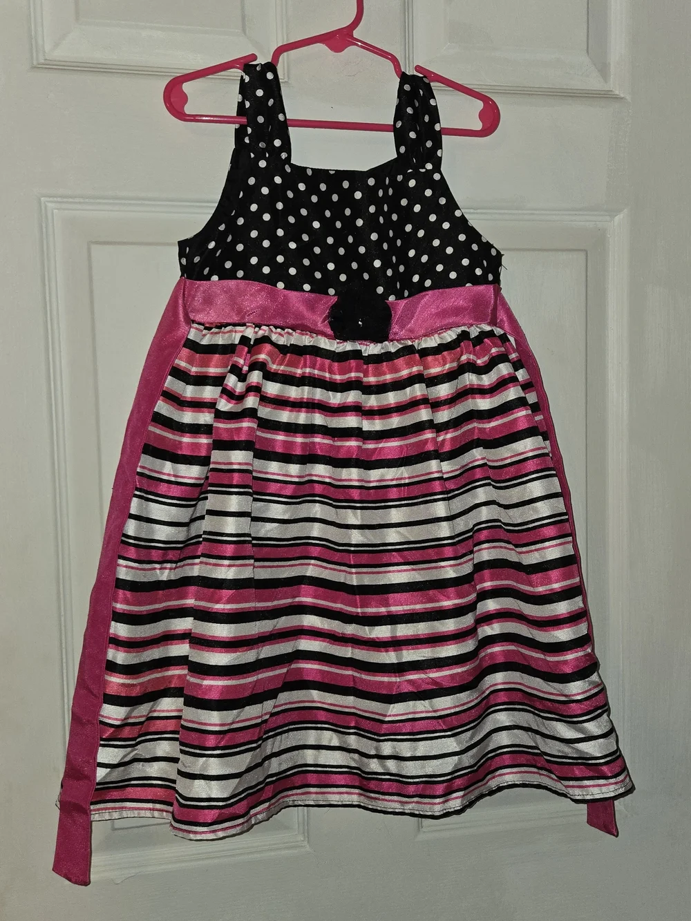 Brooke Lindsay Girls Black and Hot Pink Polka Dot & Striped Party Dress SZ 6